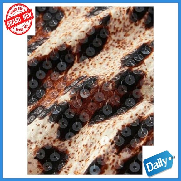 Sequin Mini Skirt with Leopard Print, Medium Stretch, Ruched Fit - Picture 5 of 6